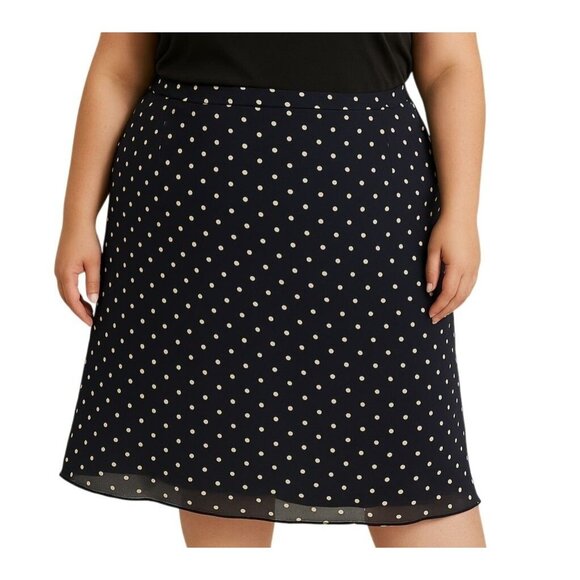 George Black Tan Polka Dot Skirt Elastic Waist Fully Lined Plus Size 22/24W - Picture 1 of 5
